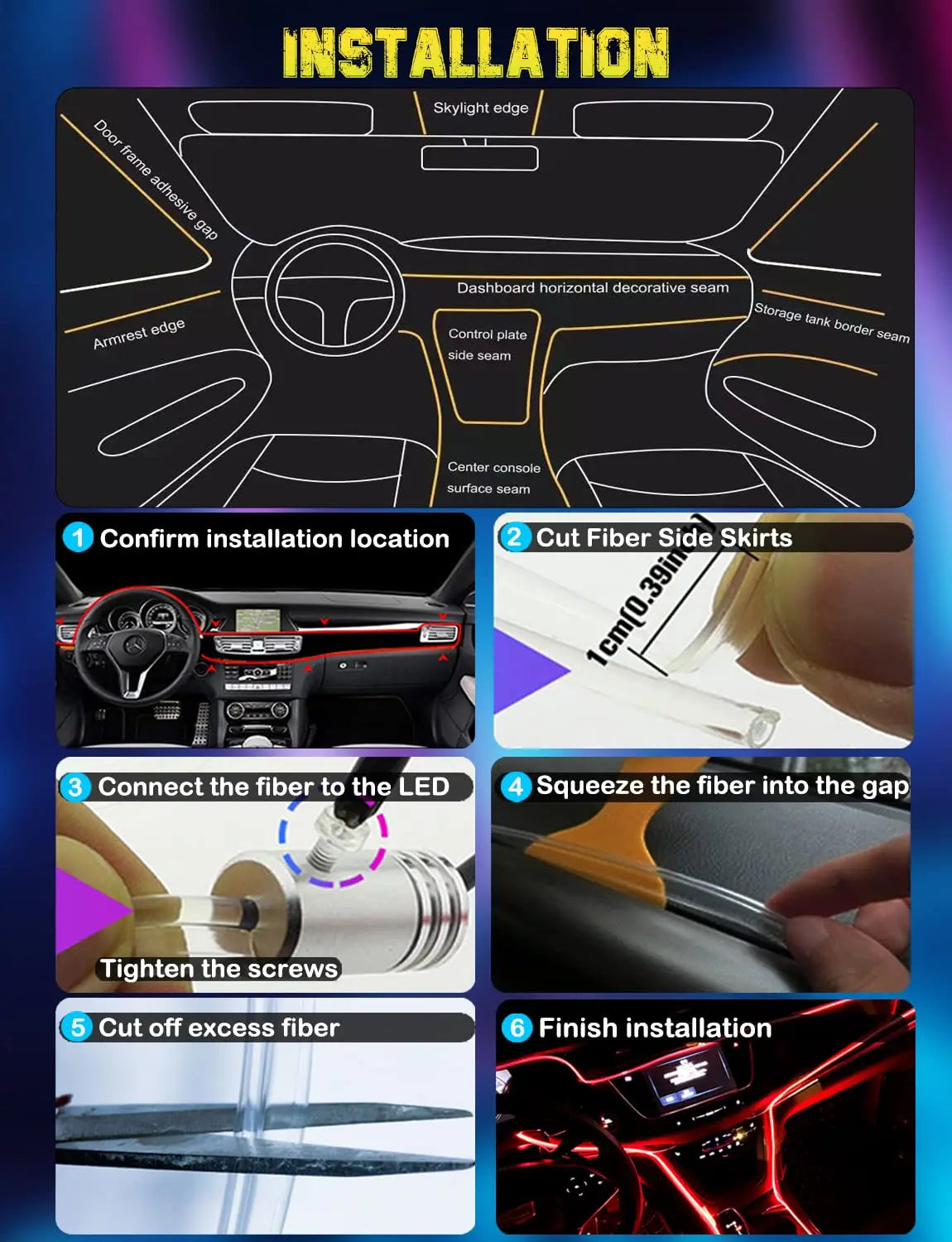 Luces LED interiores multicolor para coche