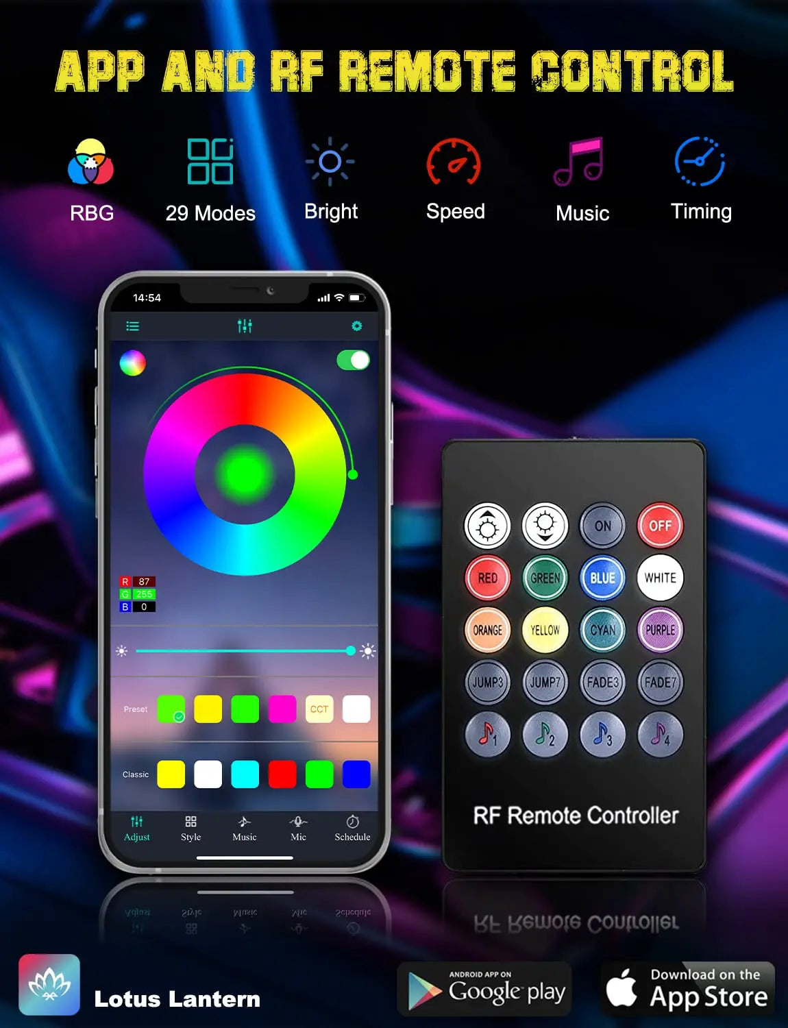 Luces LED interiores multicolor para coche